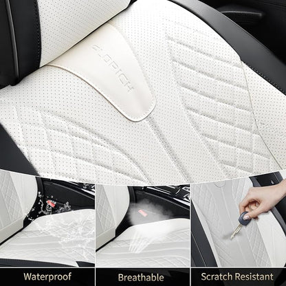 FLORICH Waterproof Front Car Seat Cover Faux Leather Automotive Seat Cover Front Car Seat Cushion Car Seat Protector Accessories Universal Fit for Most Cars SUV Trucks, Black&White - Image 6