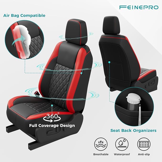 Custom Seat Covers for Toyota Highlander 2014-2019 7Seats BlackRed | faux leather, 2nd row captain chairs, waterproof, breathable, airbag compatible, stain resistant, easy install, durable - Image 4