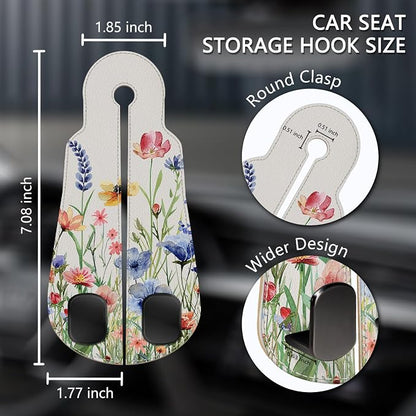 Blusabaca 2PCS Car Seat Headrest Hooks, Purses Bags Holder, Vibrant Floral | PU Leather, Double Metal Back Storage Hangers for Grocery Bags Handbags Bottles Coats Phones, Car Accessories Organization - Image 5