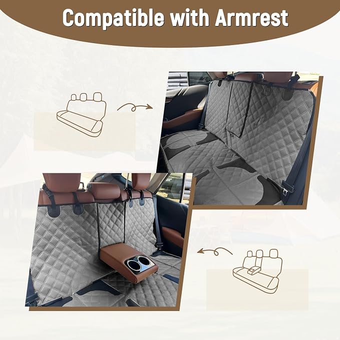 Dog Car Seat Cover for Back Seat, Heavy Duty Nonslip Car Seat Protector for Child Car Seat, Waterproof Bench Seat Cover for Dogs and Kids, Compatible with Armrest, Fits Sedan (Grey) - Image 8