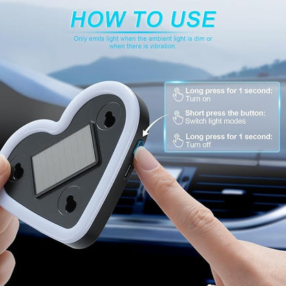 iFunyLED Heart-Shaped Solar Powered Car LED Interior Ambient Light, Wireless Lamp with 5 Lighting Modes, Dual Charging & Dual Sensor Design, Cute Car Accessories Gift for Women, Pack of 1 (Ice Blue) - Image 8