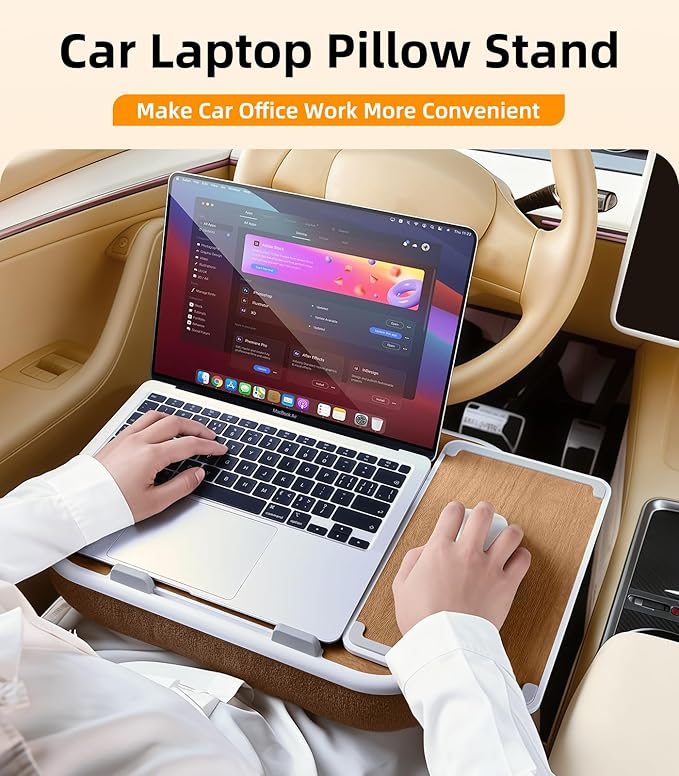 Car Seat Tray Pillow Stand, Laptop Lap Desk with Mouse Pad, Portable Food Tray with Tablet/Kindle Mount Holder, Front/Rear Seat Table for Office/Eating/Reading, Travel Essentials Accessories - Image 2
