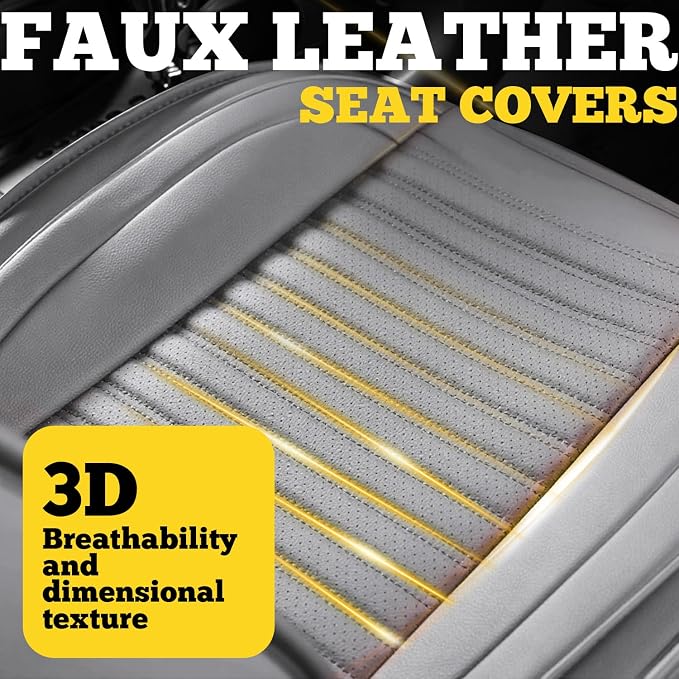 Car Seat Covers Full Set, Faux Nappa Leather, for Sedans and SUVs | Waterproof, Breathable and Airbag Compatible, Fits Most Bucket Seats, 5 Seats, Gray - Image 7