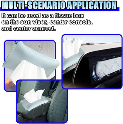 Car Visor Tissue Holder - Leather Tissue Box Holders Car Mask Dispenser - Hanging Car Napkin Holder Auto Tissues Dispenser - Rectangular Mask Holders Sun Visor Accessory for Vehicles (Blue) - Image 5