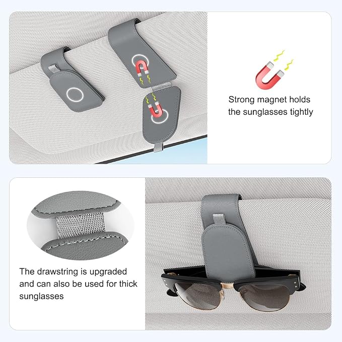 Sotfamily Magnetic Sunglass Holder for Car Visor, 2 Packs, Faux Leather | Strong Magnetism, for Most Car Visors, No Marks on Visor, Gift-Ready Packaging, Sunglass Organizer, Car Accessories for Men - Image 4