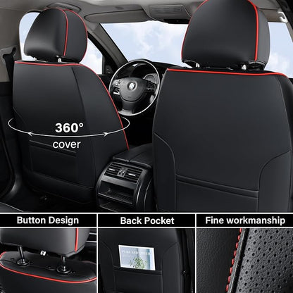 Coverado Car Seat Covers, Front Seat Cover, Waterproof Nappa Leather Seat Covers for Cars, 2 Pack Car Seat Protectors, Driver Seat Cover, Automotive Seat Covers Universal Fit for Most Cars, Black&Red - Image 3
