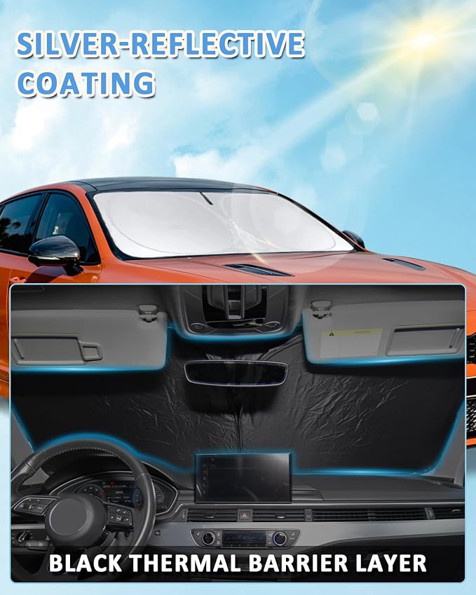 Windshield Sun Shade for 2014-2020 Nissan Rogue Sun Visor Protector | Sunshade Fit Rogue Accessories Foldable Upgrade Front Window Sun Visor Protector Blocks UV Rays Keep Your Car Cooler - Image 6