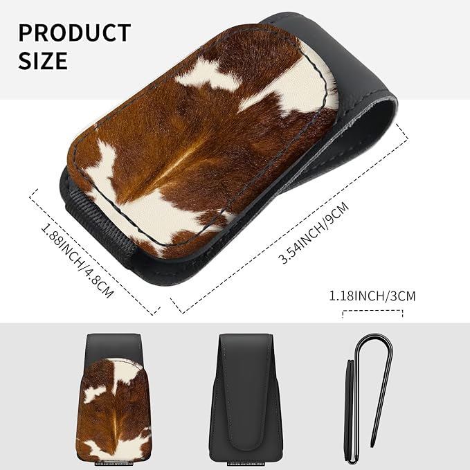 Sunglasses Holder for Car Visor, PU Leather Glasses Clip Organizer, Cute Magnetic Eyeglass Holder for Vehicle Sun Visor, Car Interior Accessory for Women & Men Brown Cow Hide - Image 4