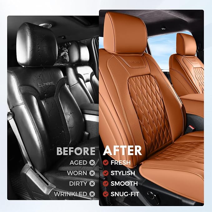 Coverado Premium Leather Front Seat Covers Waterproof Heavy-Duty Protectors Custom Fit for Ford F150 (2015-2026) F250/F350/F450 (2017-2026)-Orange, Stain-Resistant - Image 4