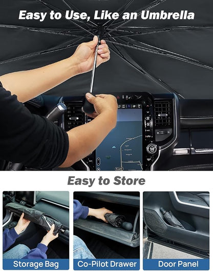 JOYTUTUS Windshield Sunshade Umbrella for Dodge Ram 2010-2025, Automotive Interior Sun Protection Cover, Titanium Silver UV Block Coating, Front Window Heat Insulation Protection - Image 6