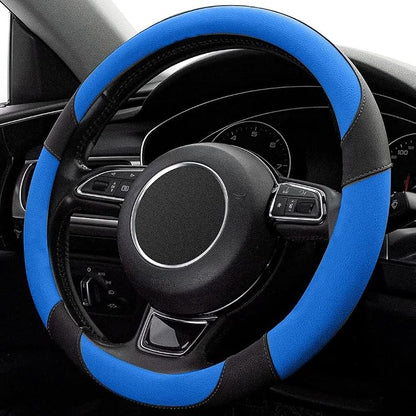 Black and Blue Microfiber Leather Steering Wheel Cover，Universal 15 inch Steering Wheel Covers for Car Truck SUV，Breathable, Anti Slip & Odor Free(Black+Blue)… - Image 3