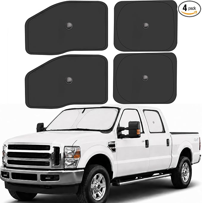 Side Window Sun Shade for 2008-2016 Fo'rd F250 F350 Super Duty, 4Dr Super Crew Cab, Foldable Window Sunshade Sun Visor Protector, Side Window Shades Blocks UV Rays Heat, Pack of 4 by ULROLIT