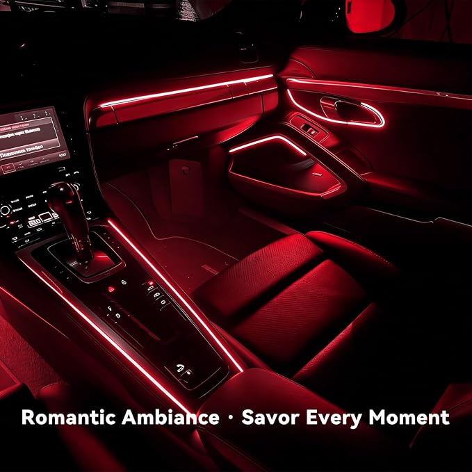 EL Wire Interior Car LED Strip Lights, 16.5FT 5V EL Wire Strip Neon Glowing Strobing Light w/ 5mm Sewing Edge, USB Electroluminescent Ambient Lighting Kit for Car Inside Decoration (Red) - Image 6