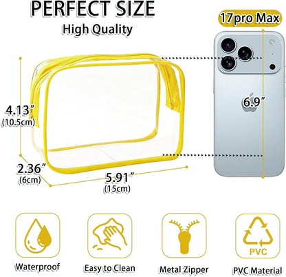 18 Pieces Small Clear Makeup Bags Bulk, TSA Approved Toiletry Bag Clear Cosmetic Pouch with Zipper, Waterproof Vinyl Plastic Organizer Case for for Women Carry-on Travel Essentials (Yellow Small) - Image 2