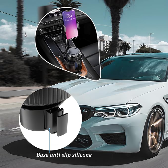 Car Cup Holder Phone Mount, 2 in 1 360° Rotation Long Arm Vehicle Cup Cell Phone Holder Expander with Adjustable Base, Automotive Drink Bottles Smartphones Stand, Universal Fit (Black) - Image 6