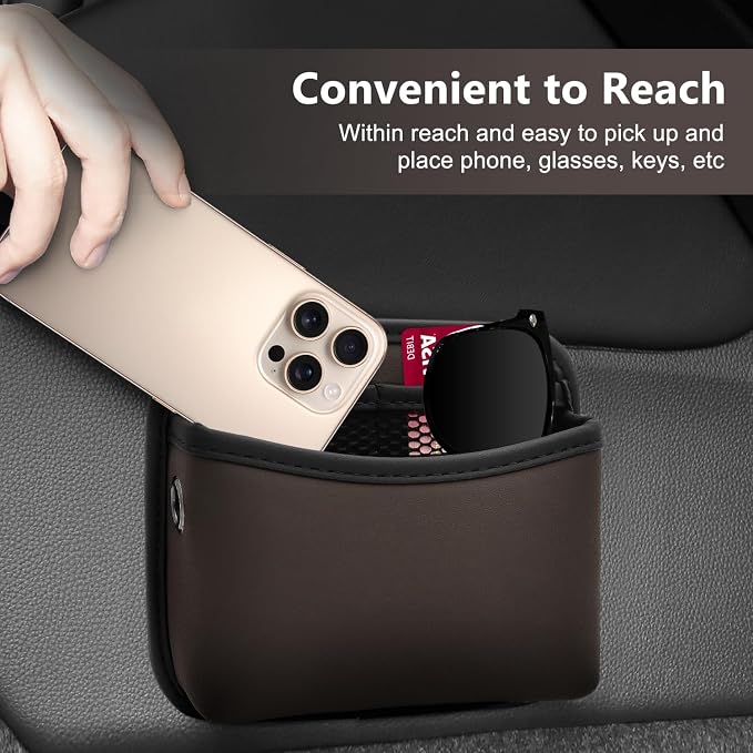 Car Seat Side Storage Pocket, Small Car Seat Organizers PU Leather Car Console Organizer Pocket Multifunctional Console Side Organizer Bag for Phone, Keys, Sunglass, Wallet (1Pack, Brown) - Image 5