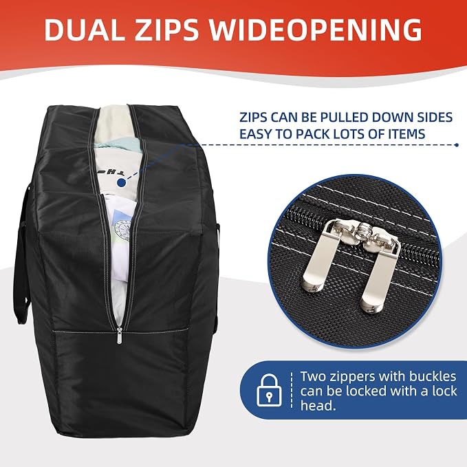 Extra Large travel duffel bag with Strong Handles, Waterproof duffel bag, Durable Zippers, Extra Large Storage Totes for Space Saving and Moving Supplies - Image 5