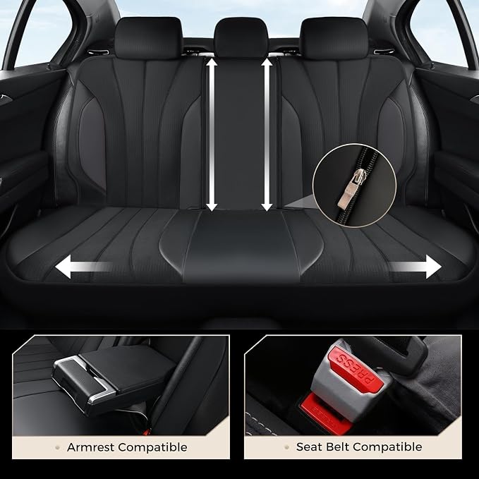 Coverado Car Seat Covers Full Set, Automotive Seat Covers 5-piece, Leather Car Protectors 5 Seats, Black Auto Seat Covers Spill-Proof Design Universal Fit for SUV, Vans, Sedan, Truck - Image 5