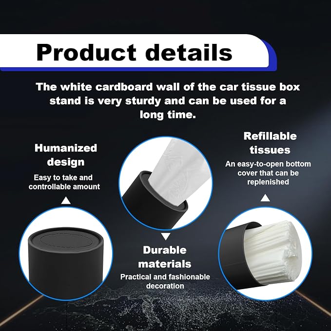 4PCS Car Tissue Holder, Pull Out Cars Tissue Holder, Refillable Tissues Cylinder Travel Tissue Tubes Box Container Multifunctional Car Tissue Box Fits for Cup Holder Round (Black) - Image 3