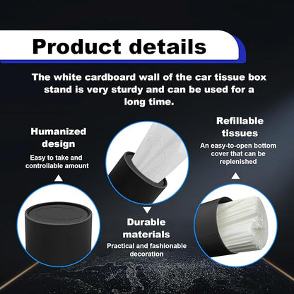 4PCS Car Tissue Holder, Pull Out Cars Tissue Holder, Refillable Tissues Cylinder Travel Tissue Tubes Box Container Multifunctional Car Tissue Box Fits for Cup Holder Round (Black) - Image 3