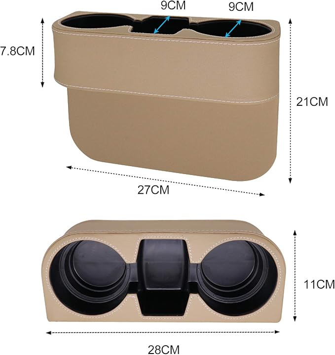 Car Cup Holder, Car Seat Gap Filler Organizer, PU Leather, Beige | Front Seat Organizer, Console Side Pocket, Cell Phone Holder, Coin Bucket, Car Storage Box, Universal Fits, Easy Installation - Image 5
