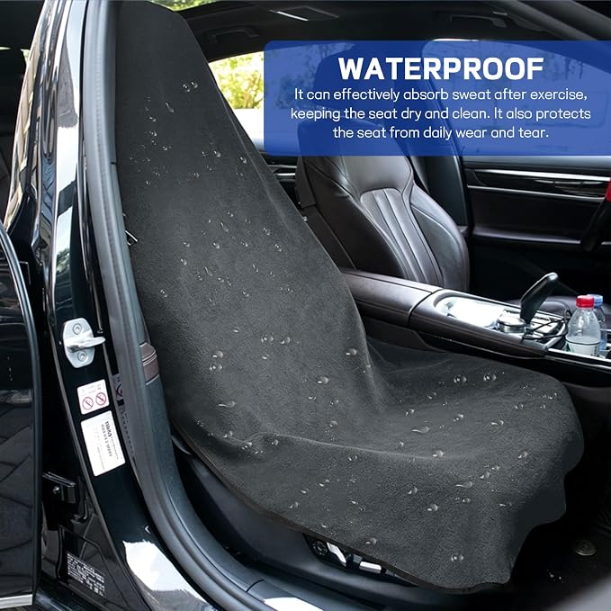 Waterproof Car Towel Seat Cover, Sweating Non Slip Car Seat Cover Protector for Gym Workout, Running, Swimming, Beach and Hiking, Machine Washable, Universal Fit for Front Seats (Gray) - Image 5