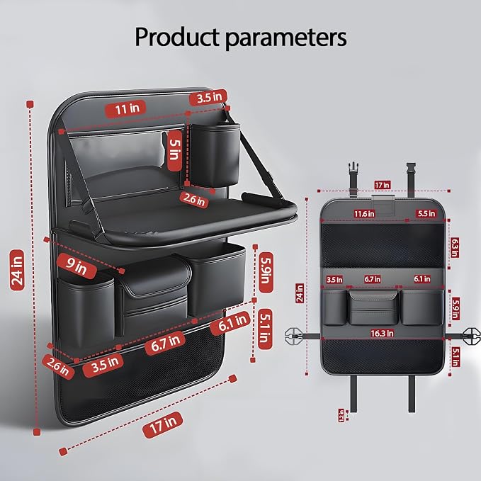 Universal Foldable Car Backseat Organizer with Table Tray, Car Seat Back Protector with Touch Screen Phone Holder, Premium Leather Kick Mats with Storage Pockets Tissue Holder (Black) - Image 6