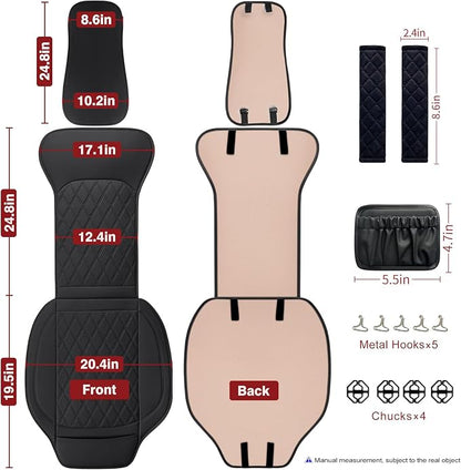 Front Car Seat Covers - Leather Seat Covers with Storage Pocket and Two Belt Pads, Anti-Slip Waterproof Universal Seat Covers for Cars Fit Cars Trucks SUV(Black,2 Pack) - Image 2