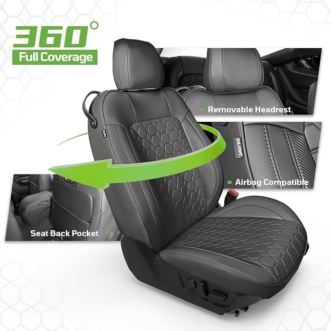 Custom Leather Car Seat Covers for Ford Mustang 2015-2023 Coupe,Black | Full Coverage Waterproof Car Seat Protector,Front & Rear Full Set,Split Backrest Compatible,Wear-Resistant,Airbag Compatible - Image 5
