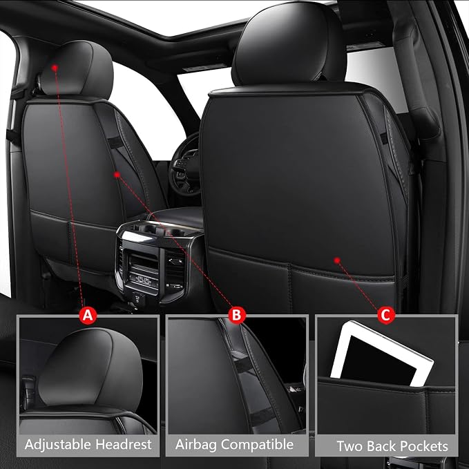 Dodge Ram Seat Covers Full Set Fit for 2009-2026 Ram 1500/2500/3500 | Ram Seat Covers Black,Waterproof Truck Seat Covers ,ram 1500 2500 3500 Seat Covers, Heavy Duty with Split Flat Bench 40/60 - Image 3
