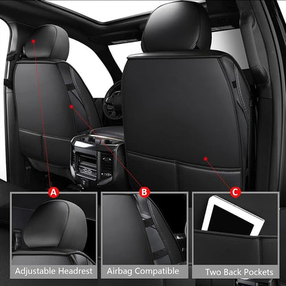 Ram Front Seat Cover for 2009-2026 Dodge RAM 1500/2500/3500,Black | Leather Ram Seat Cover,Waterproof Truck Seat Covers,Black Car Seat Cover,Car Seat Protector,Front Seat Covers For Ram - Image 3