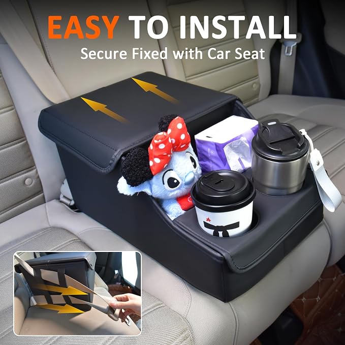 Backseat Car Organizer, Middle Seat Organizer Center Console Cup Holder | Rear Seat Hand Rest, Back Seat Toy Storage for Toddler Kids Family Travel Roadtrip Essentials for SUV Truck Van - Image 4