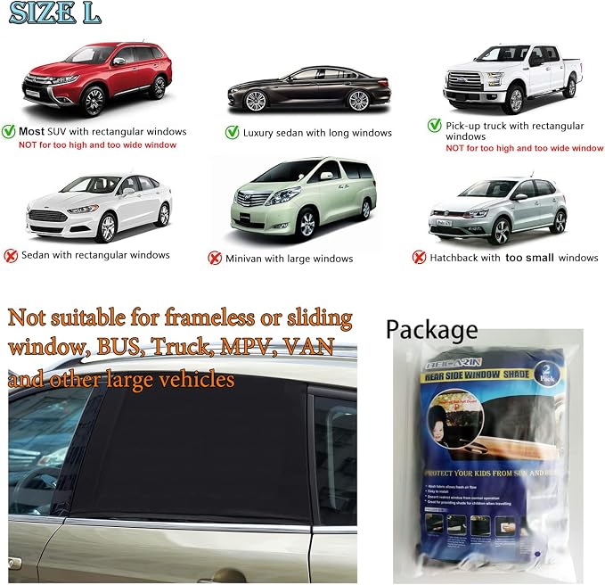 Car Window Shades for Baby - 2 Pack Sun Shade Blocker, Breathable Mesh Rear Side Window Cover Sunshade for SUV, UV Protection for Baby Family Pet, Mosquito Bug Net Car Window Screens for Camping - Image 8