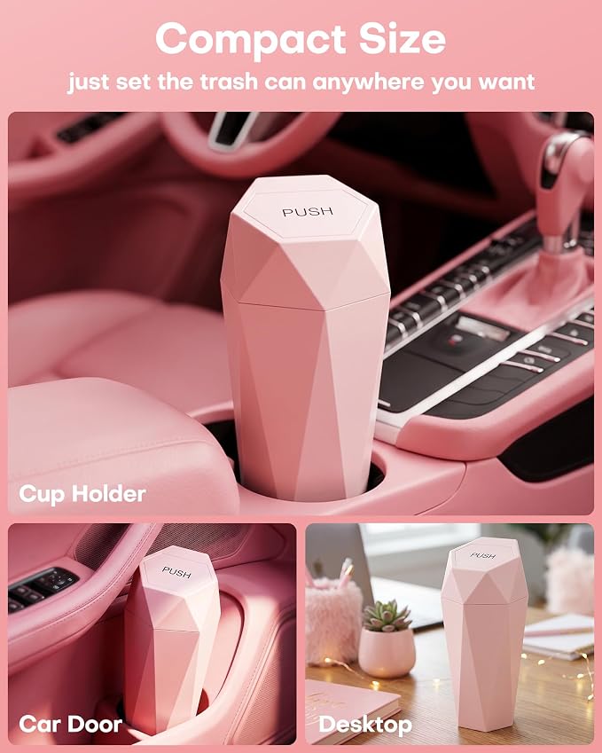 HOTOR Car Trash Can with Lid, Leakproof, Pink, 2 Pack | Car Accessories for Interior, Garbage Can with 30 Attached Trash Bags, Multipurpose Organizer and Storage for Home & Office - Image 3