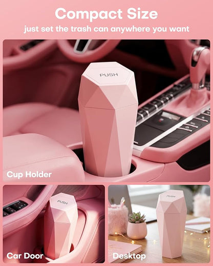 HOTOR Car Trash Can with Lid, Leakproof, Pink, 2 Pack | Car Accessories for Interior, Garbage Can with 30 Attached Trash Bags, Multipurpose Organizer and Storage for Home & Office - Image 3