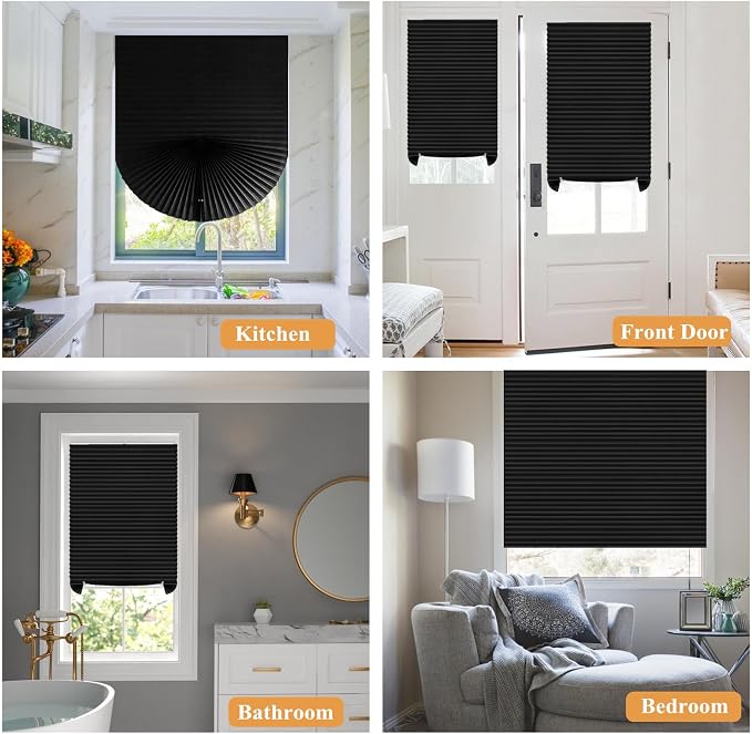 Window Blinds Cordless No Drill Cut to Size Stick On Temporary Paper Shades | Non-Woven, Blackout, Easy Install, Self Adhesive, Pleated Window Cover for Indoor Windows Doors Bedroom Kitchen Bathroom - Image 7