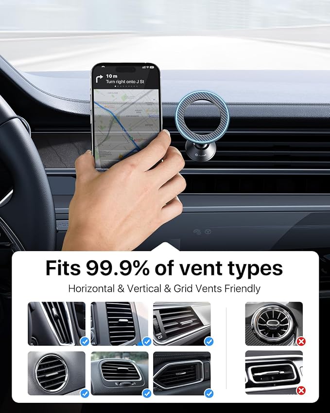 andobil for MagSafe Car Mount Vent, 20xN55 Strongest Magnet ＆ All Metal | Upgraded Metal Clip, Compact Magnetic Phone Holder, 1s Install, 360 Rotatable, Fits 99% Vent, for iPhone 17 - 12 Pro Max Mini - Image 6