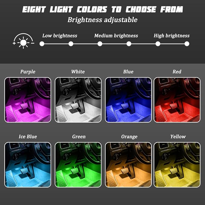 Car Interior LED Light with Wireless Remote & APP Control, Vehicle Under Dash Footwell Light with Music Sync Mode, USB Port Automotive Inside Ambient Strip Lighting, Universal Fit (72 LED) - Image 3