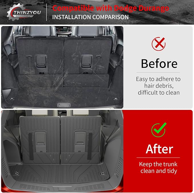 Floor Mats for 2016-2025 2026 Dodge Durango 6 Seats | Trunk Mat Cargo Mat TPE All Weather Back Seat Protector Trunk Liner 2024 Durango Accessories - Image 5