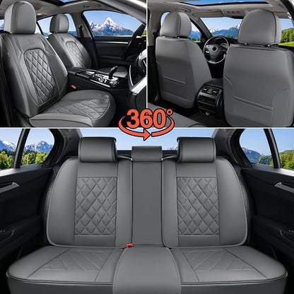 Coverado Car Seat Covers Full Set, Luxury Faux Leather Seat Covers for Cars, Waterproof Car Seat Protector, Gray Car Seat Cover, Universal Automotive Seat Covers Fit for Most Sedan SUV Trucks - Image 6