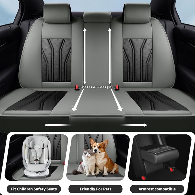 Fit Maxima Car Seat Covers Premium Leather for Nissan Maxima 2011-2025 2026. Waterproof， Breathable, Scratch-Resistant & All-Weather Seat Cushion Protector（Full Set,Gray&Black - Image 3