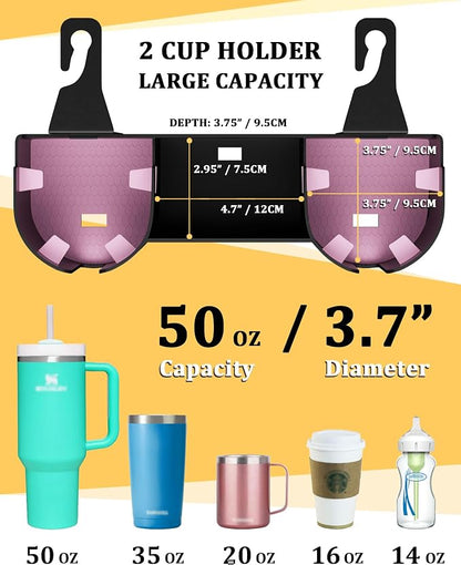 Car Headrest Backseat Cup Holder 3.7", Seat Back Organizer with Hooks | High Capacity 4 in 1 Seat Back Organizer, Multifunctional Storage for Car Travel Accessories Compatible with Most Vehicles - Image 3
