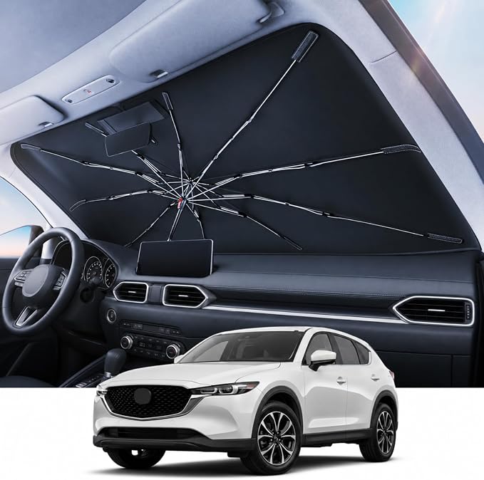 REEVAA Windshield Sun Shade Umbrella for Mazda CX-5 2017-2026, Z7 | Stay Cool in Summer, 6-Layer Heat Defense Blocks Sun & Heat, Precision Fit for Mazda CX-5, Durable 18-Rib Frame by REEVAA