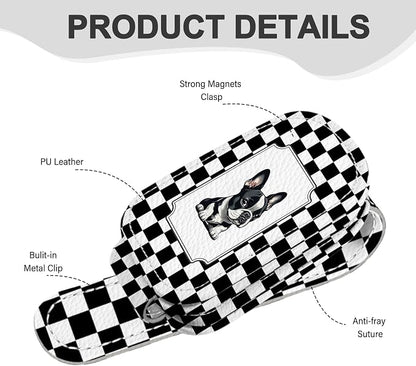 2 Pack Magnetic Leather Sunglass Holder, Universal Magnetic Car Eyeglass Hanger Clip for Different Size Eyeglasses, Car Visor Accessories (Checkered Dog) - Image 7