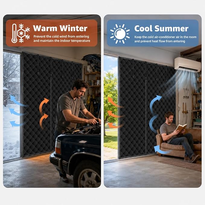 Garage Door Screen for Winter, Garage Door Insulation Kit 2 Car, 16 x 7Ft Magnetic Thermal Insulated Garage Cover Curtain, Garage Privacy Screen Blackout, Weatherproof Soundproof - Image 4