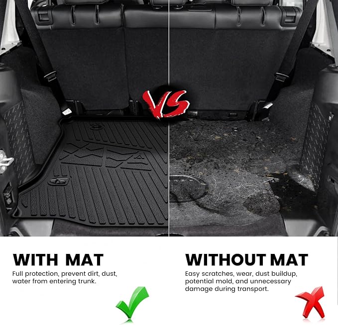 LASFIT Cargo Mat for Jeep Wrangler JK 2011-2018 4 Doors Without Subwoofer | NOT for JL or 2-Door, All Weather, TPE, Custom Fit, Cargo Mat, Trunk Liner, Black - Image 4