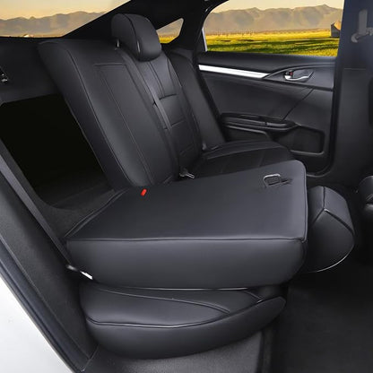 HKZ Custom Fit Civic Seat Covers for Honda Civic 2016 2017 2018 2019 2020 2021 Hatchback EX,Sport Touring,EX-L - 5-Seats Leather Full Set,Black - Image 9
