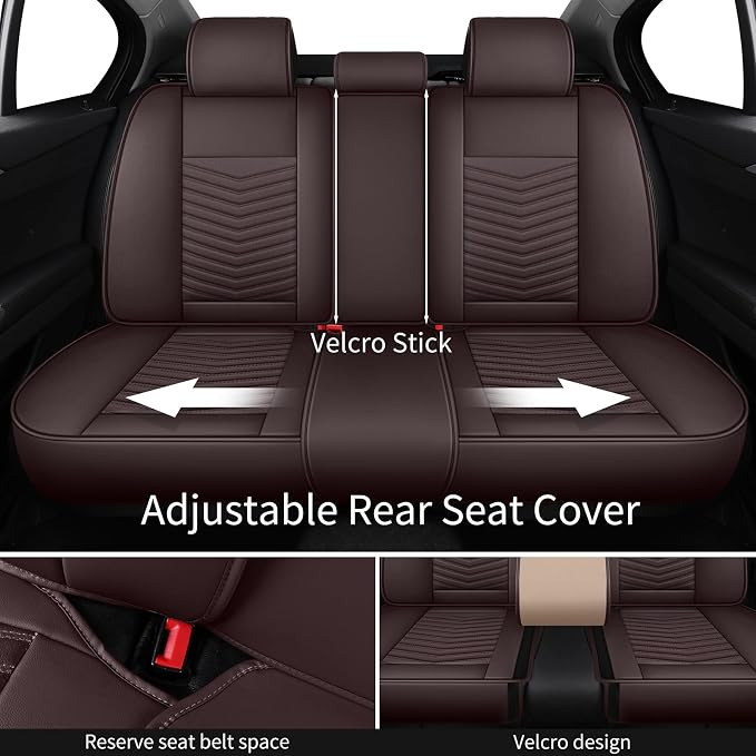 HChengkikz Nappa Leather Car Seat Covers Full Set, Brown Car seat Protector 5 Seats, Waterproof Car Seat Cushion, Universal Automotive Seat Covers Fit for SUV Truck Pick-up Sedan, Front and Rear | Easy Maintenance, Airbag Compatible, Universal Fit For ... - Image 5