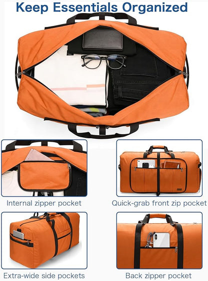 80L EXTRA LARGE Duffle Bag for Travel, 26" Foldable Travel Duffel Bag with Shoe Compartment for Men Women, Waterproof & Tear Resistant (Orange, EXTRA LARGE, 80L) - Image 3