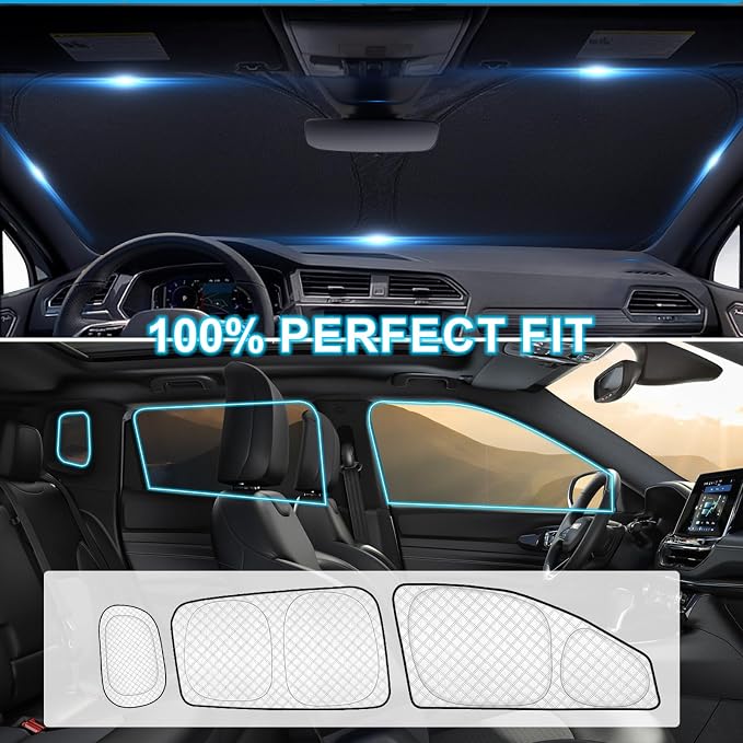KMF Windshield Sun Shade with Side Rear for Jeep Compass 2017-2026 | 8pcs Thickened Window Sun Shade Cover Sun Visor Shield,Car Window Covers for Camping,UV Block and Privacy Protect Accessories - Image 6